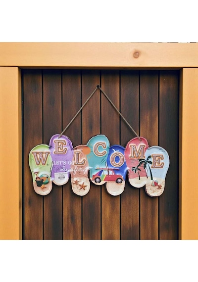Welcome Let S Go Surfing Metal Kapı Süsü 40 Cm Bahçe Duvar Hoş Geldiniz Levhası Dekoratif Obje