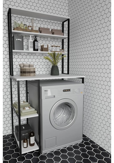 Saroz Çamaşır Makina Üstü Raf Banyo Dolabı Rafı Deterjan Rafı Beyaz Beyaz