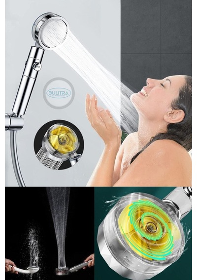 Duş Başlığı Turbo Basınçlı Ayarlanabilir Start Stop Tuş Su Tasarrufu 360 Döner Gold Plastik Diğer
