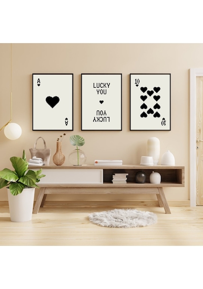 Siyah Kartlar Duvar Tablosu Çerçeveli 3'lü Set Siyah Renk 35 X 50 Boyut/ebat