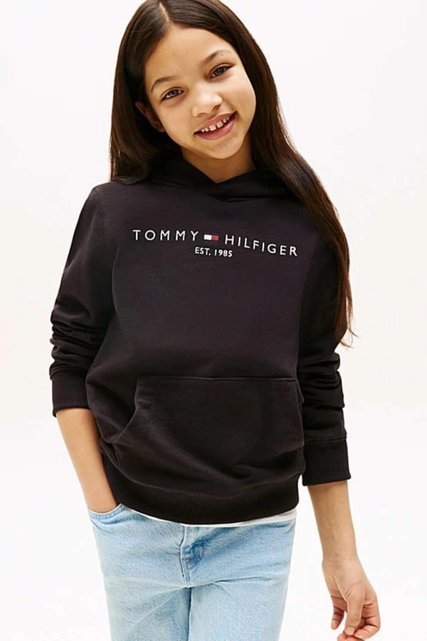 Tommy Hilfiger Unisex Çocuk Th Essential Hoodie Kapüşonlu Sweatshirt - Siyah-10984 Black