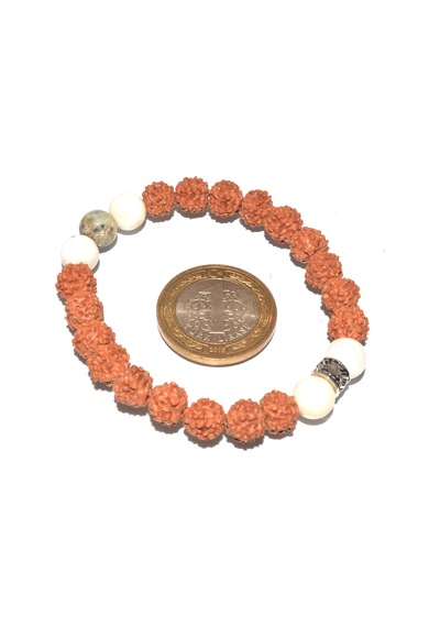 Hakiki Doğal Dendritli Opal Rudraksha Bileklik 001 Beyaz