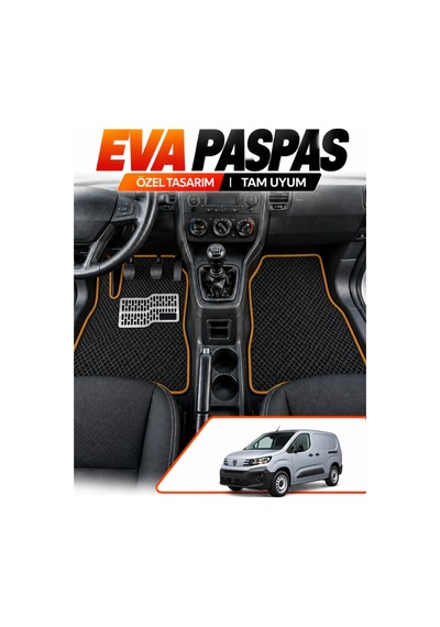 Peugeot Rifter Panelvan 2018-2025 Uyumlu Eva Paspas Metal Topukluklu Ön 2 Parça Siyah-taba