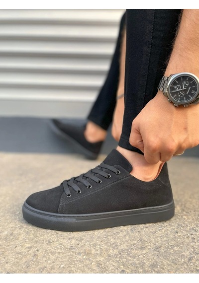 Jy122 Mode Bağcıklı Süet Erkek Günlük Sneaker Ayakkabı Sst - Siyah Siyah
