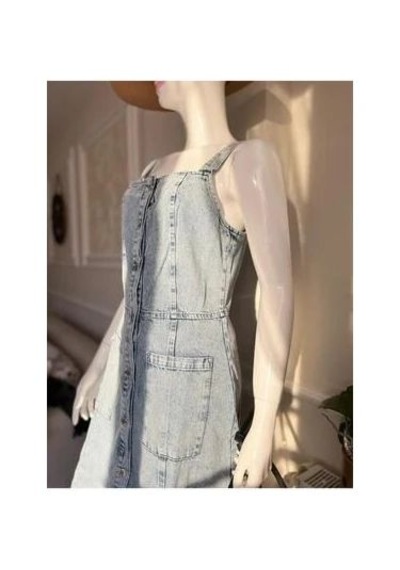 Gesshop Kadın Boydan Düğmeli Cepli Askılı Midi Boy Denim Elbise Askılı Elbise Buz Mavisi Gesshop Kadın Boydan Düğmeli Cepli Askılı Midi Boy Denim Elbise Askılı Elbise Buz Mavisi