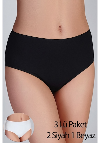 New Bra Kadın Yüksel Bel Slip Bato Külot 3 Lü Pk - Siyah-siyah-beyaz -5012 Siyah - Beyaz - Siyah