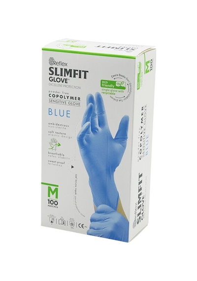 Reflex Slimfit Glove Kod-026 M Mavi Pudrasız Muayene Eldiven 100lü