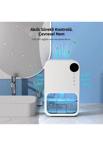 Mini Nem Alma Cihazı - Günde 300ml, 1.1l Hazneli, Led Işıklı - Tüm Odalar İçin - Beyaz