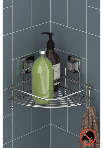 Geseus Yapışkanlı Askılı Tek Katlı Banyo Köşe Rafı Krom Ef250 Çok Renkli