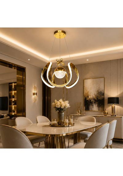 Tt306-dsnsr-1tpl Tt Aydınlatma Kavis Çizgili Desenli Tek Toplu Gold Kaplama Led Avize