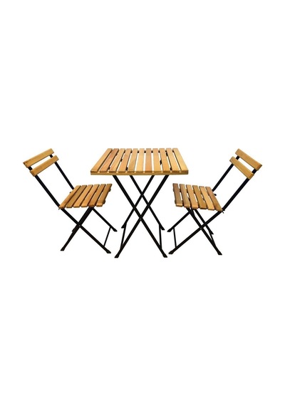 Katlanır Metal Ayaklı Ahşap Masa Sandalye Bistro Üçlü Set 60x60x75 Balkon Masası Sandalye Diğer
