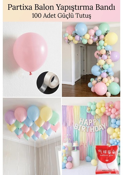 100'lü Balon Yapıştırıcı Nokta Şeffaf Çift Taraflı Balon Bandı, Güçlü Tutucu Glue Dot Rulo, Duvara Ve Tavana Yapıştırma Aparatı Diğer