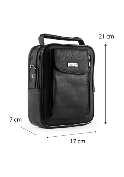 İmaks Orta Boy 21cm Suni Deri Çelik Kasalı Telefon Bölmeli Erkek Günlük Çapraz Omuz Askılı El Çantası Siyah A100