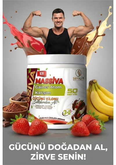 Şifakür Massiva Bitkisel Gainer Çilek Muz Çikolata 300G