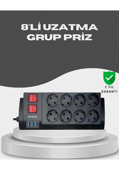 Akım Korumalı 8 Li Priz 3 Usb Li Uzatma Kablosu Isıya Dayanıklı 2 Metre Diğer