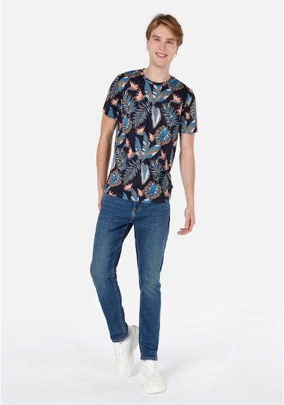 Colin's Colins Regular Fit Yuvarlak Yaka Pamuklu Baskılı Erkek Lacivert Kısa Kol Tişört Cl1067731 Q1.v2 Nav Lacivert