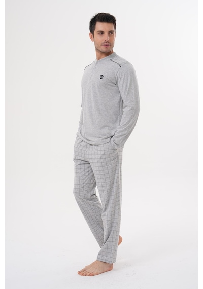 Mecit Pijama Mecit 2982 Gri Büyük Beden Uzun Kollu Erkek Pijama Takımı Gri