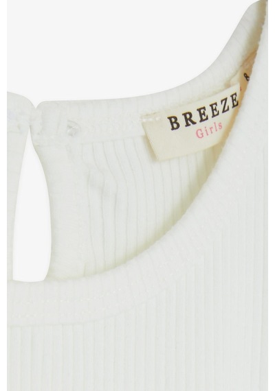 Breeze Kız Çocuk Tişört Frfırlı Düğmeli 7-12 Yaş, Ekru-Ekru