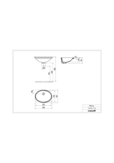 Creavit Tp216 Tezgah Altı Oval Lavabo 37 x 51 CM Beyaz