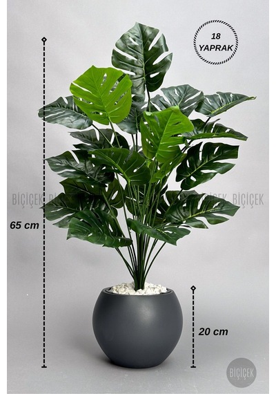 Biçiçek Yapay Monstera Deve Tabani Bi̇tki̇si̇ 65 Cm Antresi̇t Küre Saksıda