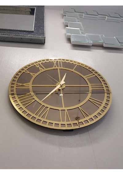 Ayna Denizi Golden Roma Bronze Model Altın Bronz Renk 50 CM Dekoratif Aynalı Duvar Saati Altın