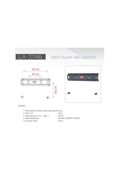 Ultımate La 3746 Tv 32'' 55'' Sabit Su Terazili Askı Aparatı