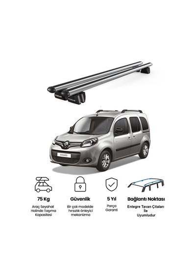 Pençe Renault Kangoo 5d 2007-2021 Uyumlu Gri Ara Atkı Port Bagaj Tavan Barı