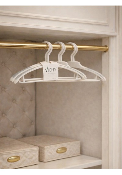 Vichy 5 Li Kaymaz Yüzeyli Askı 40 Cm Krem Renk Elbise & Gömlek Askısı Vch-7024 Açık Bej