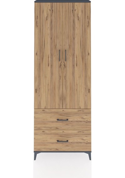 Arges Dolap Tek Raflı 2 Çekmeceli Tek Askılı 88x30x243 Antras... Antrasit