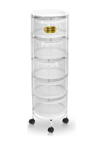 River World Tekerlekli Rengi Beyaz Açılabilen 5 Katlı Çok Amaçlı Metal Raf Mutfak, Balkon, Kiler Çok Renkli
