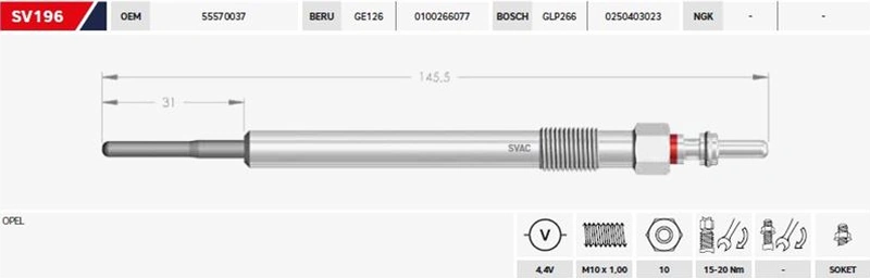 Kızdırma Bujisi 4,4v Opel Astra J-k 1.6 Cdti Insıgnıa B 1.6 Cdti Merıva B 1.6 Cdtı Mokka / Mokka X