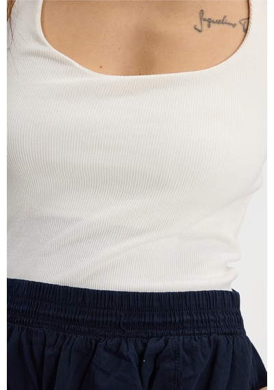 Tudors Kadın Slim Fit Dar Kesim Pamuklu Halter Yaka Kaşkorse Ekru Crop-50711