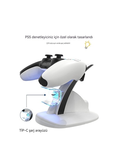 Iplay Ps5 Oyunu Kablosuz Denetleyici Çift Tabanlı Şarj Kolu Yerleştirme Braketi Şarj Tabanı Siyah