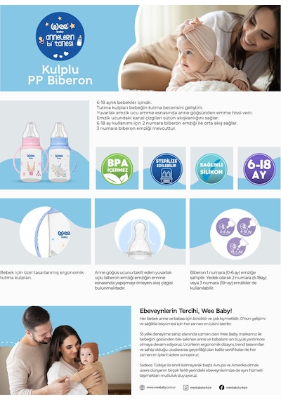 Wee Baby Klasik Kulplu PP Biberon 150 ML Pembe