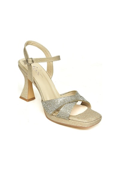 Fox Shoes S569321014 Altın Sim Taşlı Kalın Topuklu Abiye Ayakkabı Altın