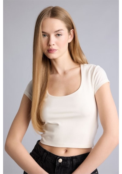 Defacto Crop Beyaz Kadın T-shirt H1560ax/wt32