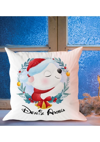 BK Gift Kişiye Özel İsimli Yılbaşı Tasarımlı Beyaz Yastık-5