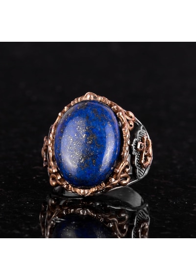 El Yapımı Lapis Lazuli Taş Yüzük, Yüzücü Halka Yüzük, 925k Sert Gümüş Erkek Yüzük - Bilgelik Ve Gerçek Tasarımı Gümüş