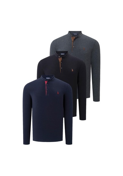 Üçlü Set V4009 Dewberry Erkek Sweatshırt-siyah-lacivert-antrasit Siyah-lacivert-antrasit