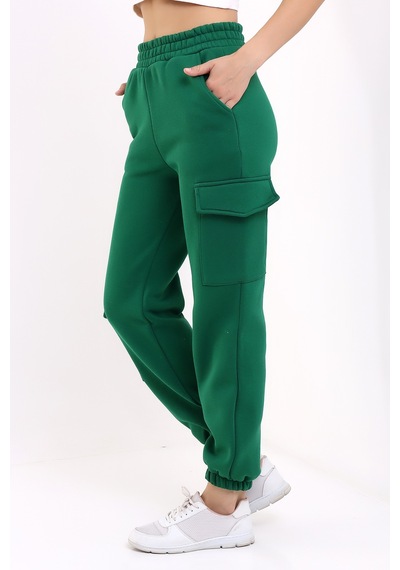 Winmoda34 Kadın Jogger Kalın 3 İplik Yandan Cepli Kargo Eşofman Altı Yeşil