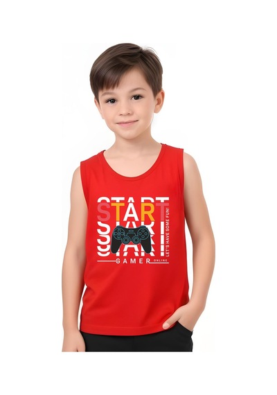 Fyk Kids Erkek Çocuk Baskılı Sıfır Kol 06 Start Alt-üst Takım Kırmızı