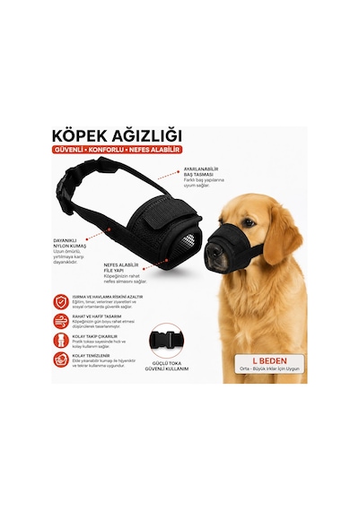 Valkyrie Köpek Ağızlığı M Beden Nefes Alabilir Fileli Ayarlanabilir Isırma Önleyici Yumuşak Siyah