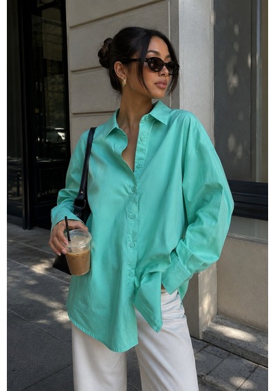 Seeh Turkuaz Oversize Basic Kadın Gömlek Sh268