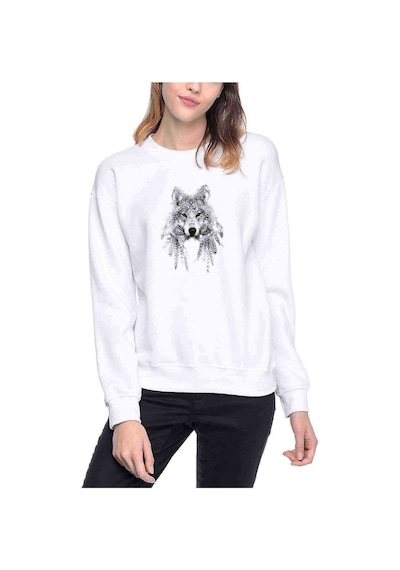 Watercolor Wolf Baskılı Beyaz Kadın Sweatshirt (534805920)