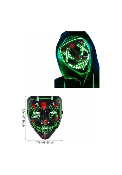 Mey İthalat Led Işıklı Neon Maske Cadılar Bayramı Maskesi Korkunç Korku Maskesi