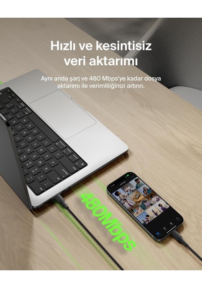 Belkin Cab025hq2mbk Boostcharge Pro 240w Usb-c To Usb-c Örgülü 2m Hızlı Şarj Kablosu- Siyah