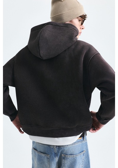 Vamos Boxy Fit Yama Detaylı Sweatshirt Kahve
