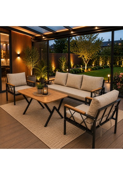 Miray 311 Masalı Balkon Bahçe Oturma Grubu Minderli Metal Bahçe Mobilyası Takımı Cappuccino