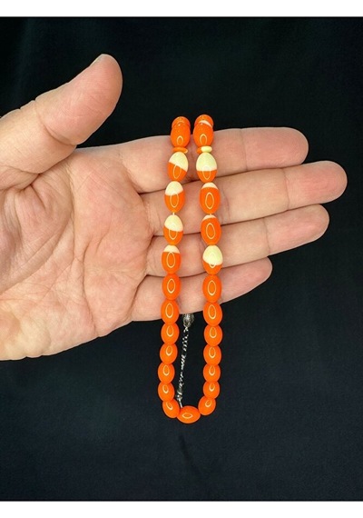 Turuncu Bilardo Topu Benzetme Toz Kehribar Tesbih Beyzi Kesim 12x8mm T-698