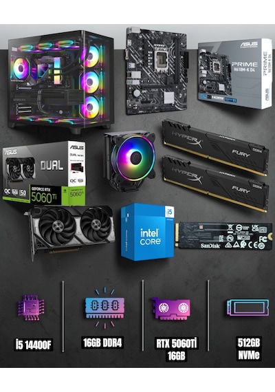 Symoon SYMOONPC0014 i5-14400F 16 GB 512 GB NVMe SSD 16 GB RTX5060Ti Free Dos Masaüstü Oyuncu Bilgisayarı